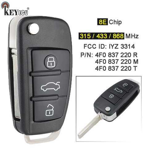 KEYECU 433MHz 8E Chip P/N: 4F0837220R 4F0837220M 4F0837220T Replacement Flip Remote Car Key Fob for Audi A6 S6 Q7 2004-2015 ► Photo 1/3