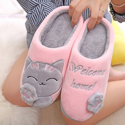 Dropshipping Women Winter Home Slippers Cartoon Cat Shoes Soft Winter Warm House Slippers Indoor Bedroom Lovers Couples YYJ220 ► Photo 1/6