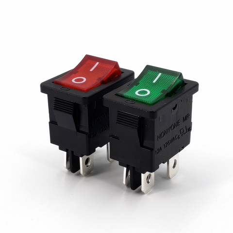 5Pcs HONYONE MR-6B Series 220VAC With Lamp ON-OFF 4Pin DPST Mini Rocker Switch 12A 125VAC ► Photo 1/6