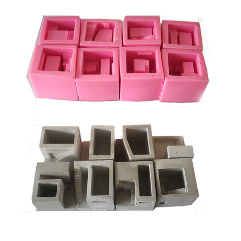 3D Small House Stairs Shaped Succulent Plant Vase Craft Mould Concrete Cement Pots Silicone Mold Making Candle Soap Tool ► Photo 1/6