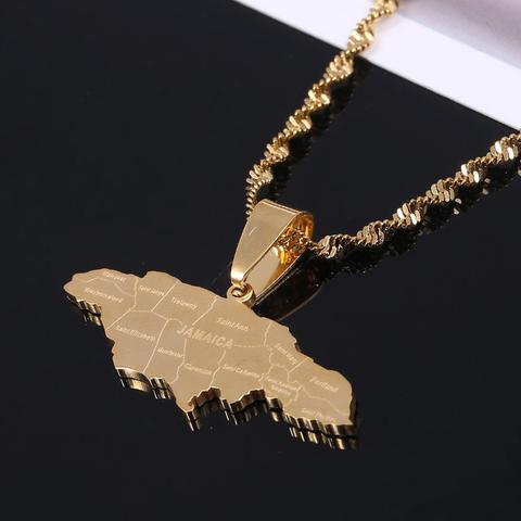 Stainless Steel Gold Color Jamaica Pendant Necklaces Fashion Jamaican Flag Charm Jewelry ► Photo 1/6