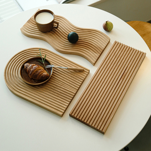 1Pc Nordic Groove Wood Dessert Slicing Bread Tray Kitchen Anti-slip Cutting Board Storage Organizer ► Photo 1/6