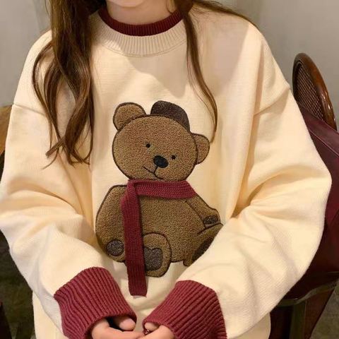 New Japanese Preppy Style Women's Knitwear Contrast Color Little Bear 3D Pattern Lovely Sweater For Lady Loose Lazy Fashion Tops ► Photo 1/6