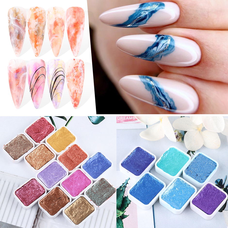 Price History & Review On 6/12 Colors Glitter Pearl Solid Watercolor Paint Metallic Blue Purple Nail Chrome Pigment Aquarela Set Diy Manicure Decor Ch1838 | Aliexpress Seller - Full Beauty Official Store | Alitools.io