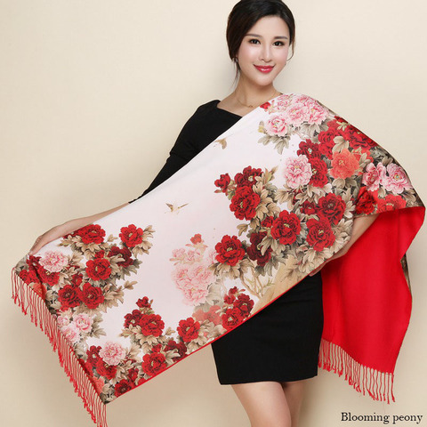 2022 winter Warm Double Sides Cashmere scarf women long Pashmina Tippet female Shawls and Wrap Foulard femme floral silk scarves ► Photo 1/6