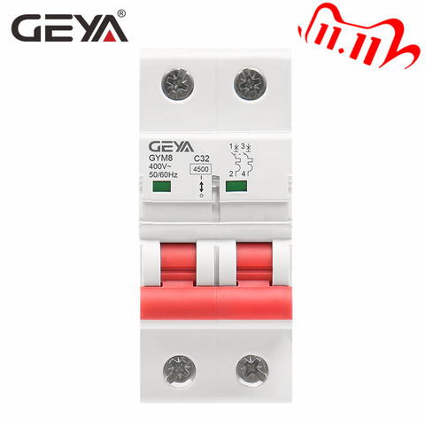 GEYA GYM8 Double Pole Din Rail MCB 4.5KA Miniature Circuit Breakers 63A AC Type with CE CB SEMKO Certificate ► Photo 1/6