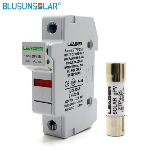 PV Solar Fuse 1000V DC Fusible 10x38 gPV,  LED Fuse Holder for Solar System Protection ZTPV-25X ► Photo 1/5