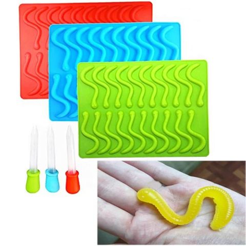 Mujiang 50 Cavity Bear Silicone Gummy Chocolate Sugar Candy Jelly Molds  Snake Worms Ice Tube Tray Mold Cake Decorating Tools