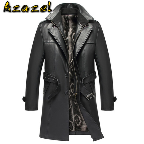 Simple Fashion Sheepskin Windbreaker Mens Real Leather Jacket and Coats Plus Size 4XL Men Velvet Padded Winter Trench Coat Brand ► Photo 1/6