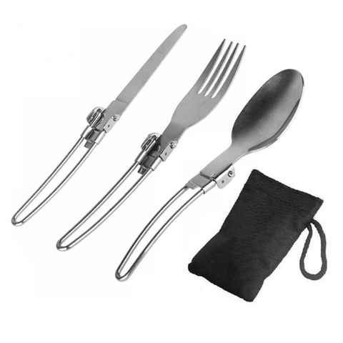 Long cookware backpack Spork fork stainless steel fold knife utensil spoon  set combo Picnic camp cutlery tableware flatware ► Photo 1/4