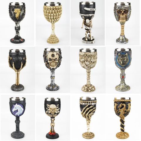 Gothic Goblet 3D Viking Stainless Steel Resin Skull Wine Goblet Dragon Claw Skeleton Spine Whiskey Cup Wine Glass for Halloween ► Photo 1/6