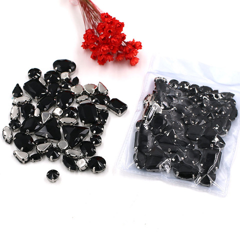 Sell at a loss! 50pcs/bag high quality mixed shape faltback sew on black glass crystal rhinestones diy clothing accessories ► Photo 1/6