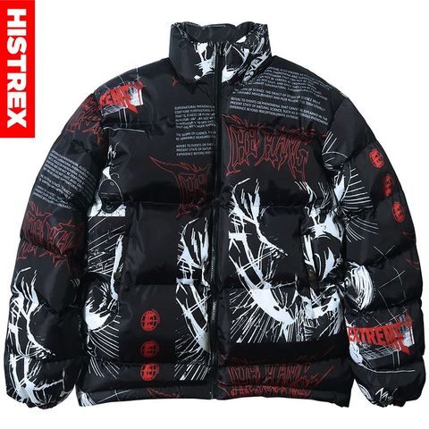 2022 Hip Hop Jacket Parka Japanese Cartoon Graffiti Streetwear Men Windbreaker Harajuku Winter Padded Jacket Coat Warm Outwear ► Photo 1/6