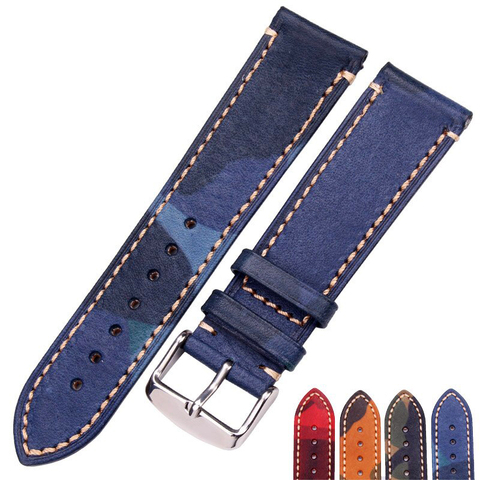 HENGRC Vintage Cowhide Strap Watch Band Women Men Watch Accessories Bracelet 18mm 20mm 22mm Red Blue Brown Green Watchband ► Photo 1/6