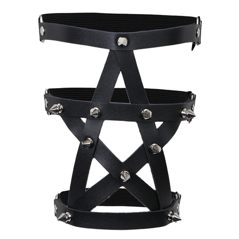 Adjustable 3 Rows Leather Leg Garter Belt Punk Gothic Rivet Stud Thigh Ring Garter Harness Star Pentagram Shape ► Photo 1/6