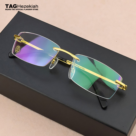 Square Frameless titanium glasses frame men optical glasses frame women Retro eyeglasses frame Women's spectacle frames Men's ► Photo 1/6