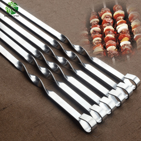 Duolvqi 6pcs/Set Barbecue Meat String Skewers Chunks Of Meat Stainless Steel churrasqueira Roast Stick For BBQ Outdoor Picnic ► Photo 1/6