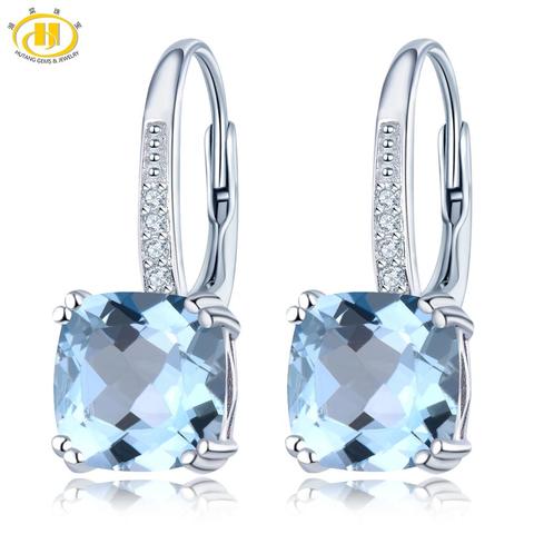 Hutang 5.86ct Blue Topaz Women's Drop Earrings, Natural Gemstone 925 Sterling Silver Fine Elegant Classic Jewelry for Gift ► Photo 1/6