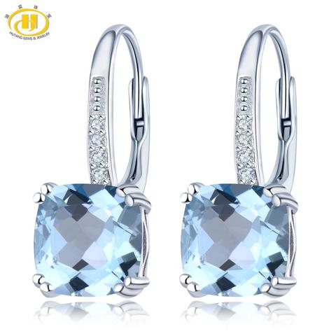 Hutang 5.86ct Blue Topaz Women's Drop Earrings, Natural Gemstone 925 Sterling Silver Fine Elegant Classic Jewelry for Gift ► Photo 1/6