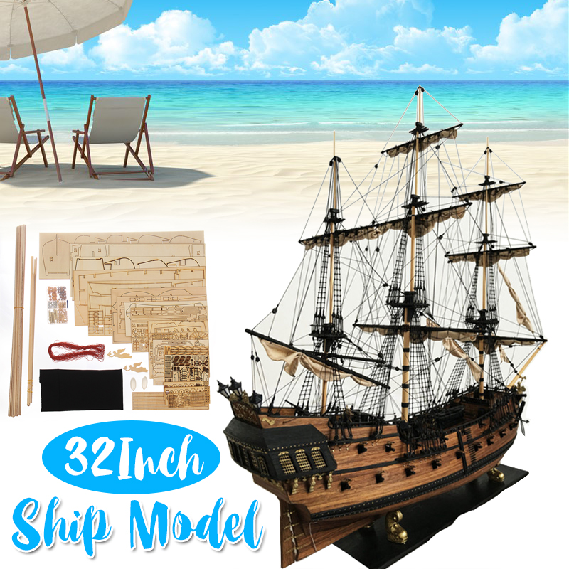 32" Scale Wooden Sailing Boat Model Kit Ship Handmade Assembly Decoration Gift
