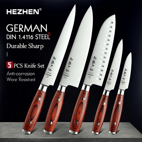 HEZHEN 1-5PC Knife Set Carving Chef Santoku Utility Paring Stainless Steel Cleaver Slice Kitchen Tool Cook  Beautiful gift Box ► Photo 1/6