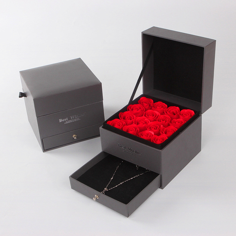 Eternal Rose Acrylic Ornaments Box 2 Storeys Necklace Jewelry Box Soap Foam Latex Rose Box Valentine's Day Wedding Party Gift ► Photo 1/6