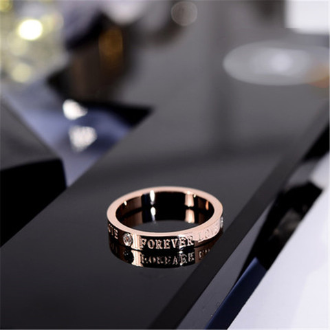 Top Quality 3MM Concise Zircon Wedding stainless steel material Rose Gold love forever engagement Ring Never Fade Jewelry KK010 ► Photo 1/6