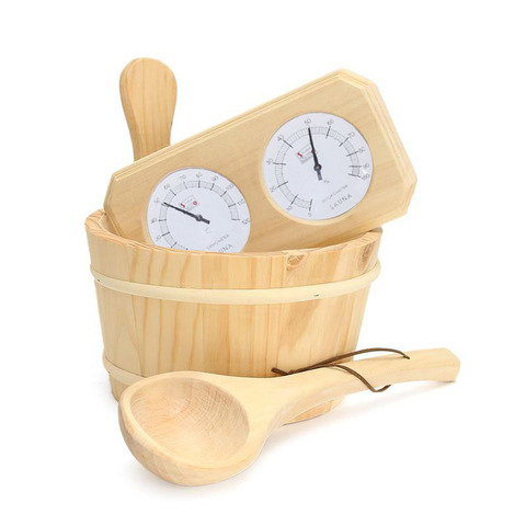Thermometer Hygrometer + Dipper + Bucket 3pcs/set Pine Wood Sauna Accessory Set 20-140C ► Photo 1/6