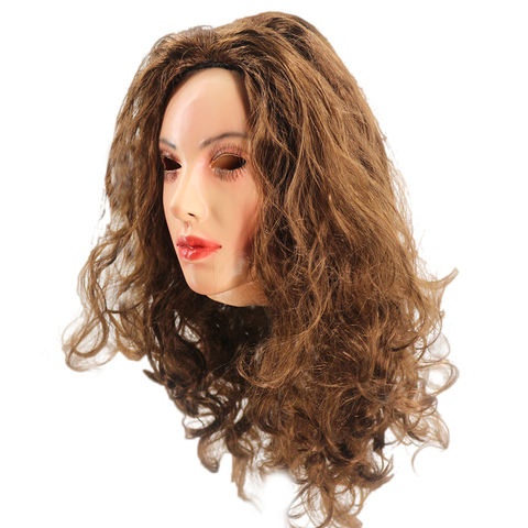 Realistic Latex mask Female Woman Face Halloween Latex Mask with Wig Lady Crossdressing Sissy Transgender Costume ► Photo 1/6