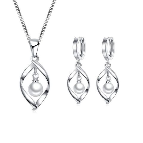 Hot Sale Elegant Women 925 Sterling Silver Jewelry Sets Shiny Pearl Accessories Charm Dangle Earrings Pendant Necklace For Women ► Photo 1/6