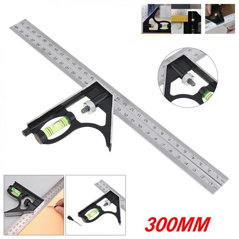 12 Inch 300mm Adjustable  Combination Square Ruler 45 / 90 Degree With Bubble Level Multi-functional Measuring Tools ► Photo 1/6