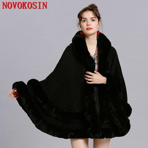 SC402 Women Faux Fox Fur Cape Big Pendulum Dovetail Cardigan Winter Shawl Warm Thick Coat 2022 Two Layer Fur Poncho With Hat ► Photo 1/6