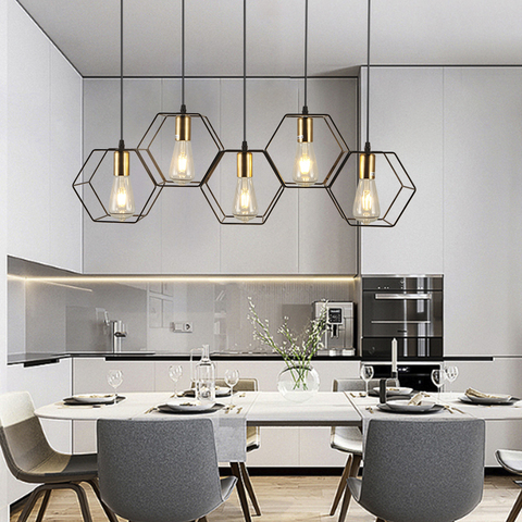 Artpad Loft 3/5 Light Metal Bar Hanging Light Fixture Geometry Iron Frame Pendant Light for Dining room Restaurant Cable Adjust ► Photo 1/6