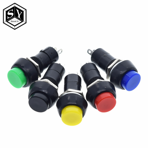 Great IT 1Pack=5PCS PBS-11B 2PIN 12mm No Lock Self-Lock ON OFF Push Button Momentary Switch 3A 150V Black Blue Red Green Yellow ► Photo 1/6