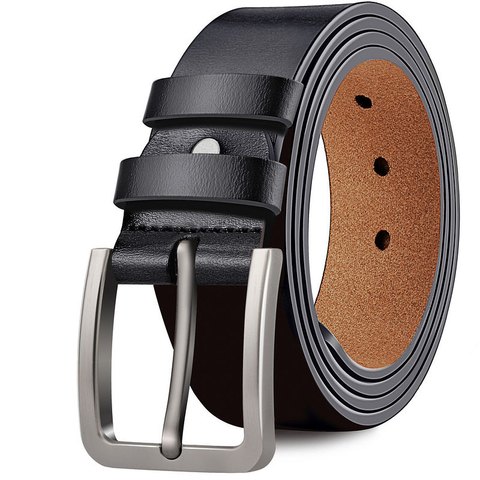 Cheap Men Cow Leather Belt Luxury Vintage Metal Pin Buckle Designer Belts  Cowskin Strap Male for Jeans