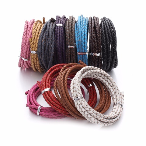 LOULEUR 2meter/lots 3mm 4mm Genuine Braided Leather Cord for Leather Bracelet Round Leather Thread Rope Necklace Jewelry Making ► Photo 1/6