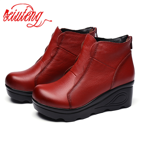 Xiuteng Platform Zipper Ankle Winter Shoes Women Boots High Quality Height Increasing Ladies Shoes Cow Lerther Down Fashion Boot ► Photo 1/6