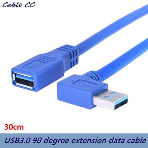 30cm USB3.0 extendable cable type A male to female type A USB 3.0 OTG cable 90 degree right angle bend blue short cable ► Photo 1/6