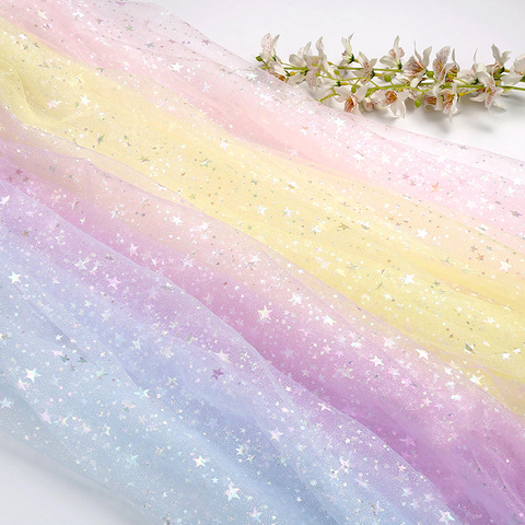 Glitter Star Printing Tulle Fabric 155cm Width for Girls Summer Dress Princess Dress Handmade DIY Clothing Decoration Fabric ► Photo 1/6