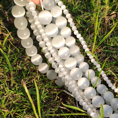 Natural Moon Stone Beads White Cat Eye Round Loose Beads 4/6/8/10/12mm Jewelry Making DIY Bracelet 15