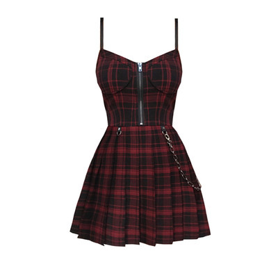 Ruibbit Spring Autumn Preppy style Gothic Girls Sexy Sling Dress Red Balck Pleated Plaid  Women Sleeveless Mini Short Dresses ► Photo 1/6