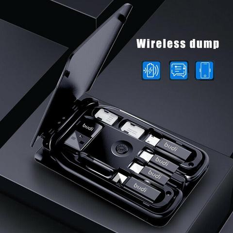 BUDI Multi-function Universal Smart Adapter Card Storage Box 15W Wireless Charging for iPhone Xiaomi Travel Portable Storage Bag ► Photo 1/6