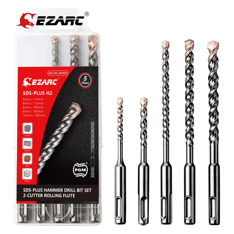 EZARC PGM Concrete Drill Bit Set 5PC SDS-Plus 2/4-Cutter Carbide Tips for Reinforced Concrete, Masonry, Marble, Brick and Tile ► Photo 1/6