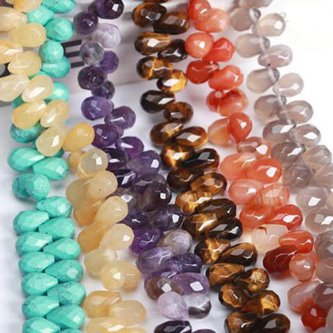 High Quality 8x12mm Natural Stone Faceted Drop Shape Necklace Bracelet Jewelry DIY Gem Loose Beads 38Pcs wk190JD ► Photo 1/6