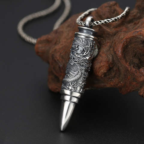 S925 Sterling Silver Dragon Bullet Pendant Jewelry Man Thai Silver Stylish Openable Plate Bullet Dragon Pendant for Men ► Photo 1/1