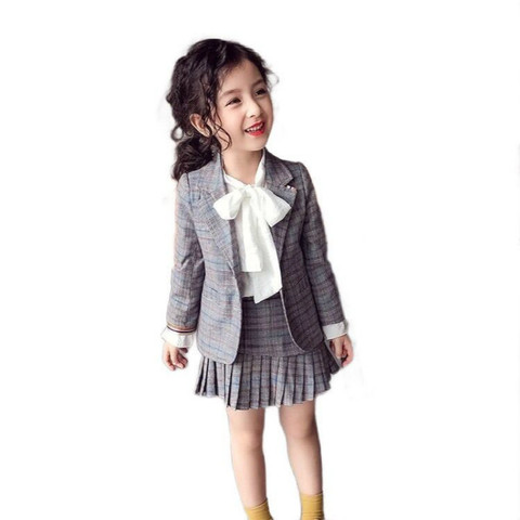 Autumn Spring Fashion Plaid Jackets And Skirts Outfits Suits For Girls 2  Piece Clothing Sets Kid Children School Uniform Clothes - AliExpress