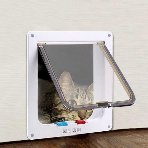 4 Way Lockable Dogs Cat Security Flap Door for Kitten Puppy Pets ABS Plastic Animal Small Cat Dog Gate Door Kit Pet Supplies ► Photo 1/6