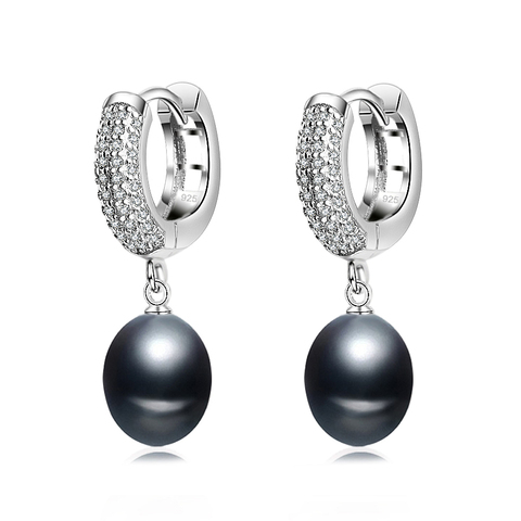 925 sterling silver earrings for women,anniversary gift black freshwater natural pearl circle bride earrings ► Photo 1/6
