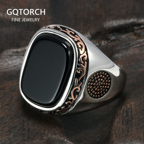 Real Pure Mens Rings Silver s925 Retro Vintage Turkish Rings For Men With Natural Black Onyx Stones Turkey Jewelry ► Photo 1/6