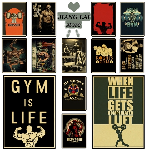 Muscle Bodybuilding Fitness Motivational Quotes Art Poster Painting Retro Poster Wall Picture Print for Home Gym Office Decor ► Photo 1/6